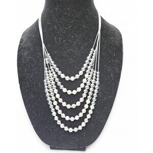 Bancroft Multi Strand Beaded Statement Necklace Silver Gray Adjustable NWT